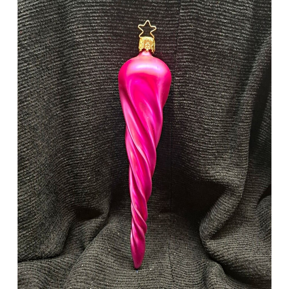 Vintage Inge-Glas Hot Pink Twisted Icicle Finial Christmas Ornament Germany